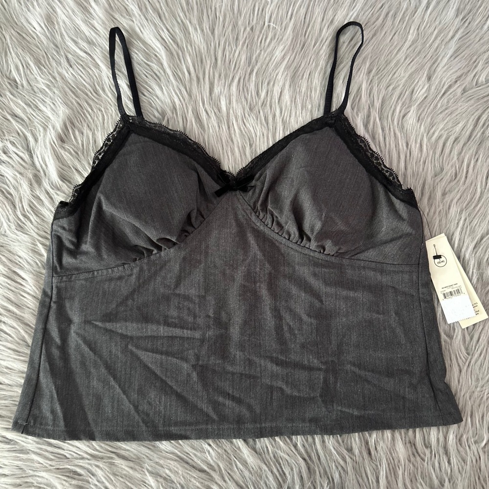 No Boundaries Lace Lined Tank Top Women's Size Large 12-14 Gray Sleeveless Shirt
